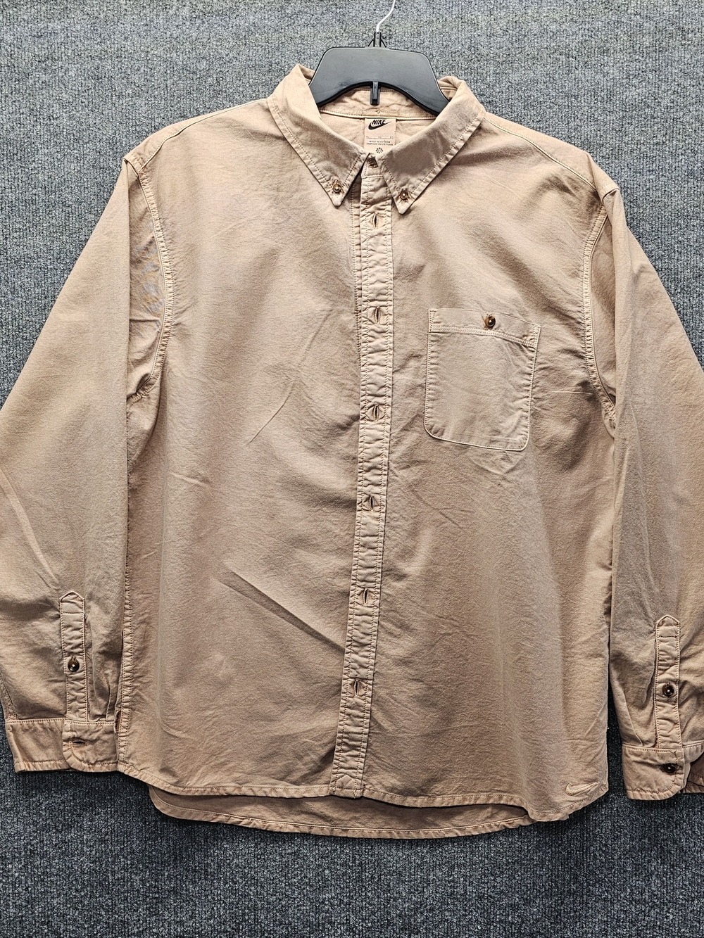Nike Men's Tan Button-Down Cotton Shirt